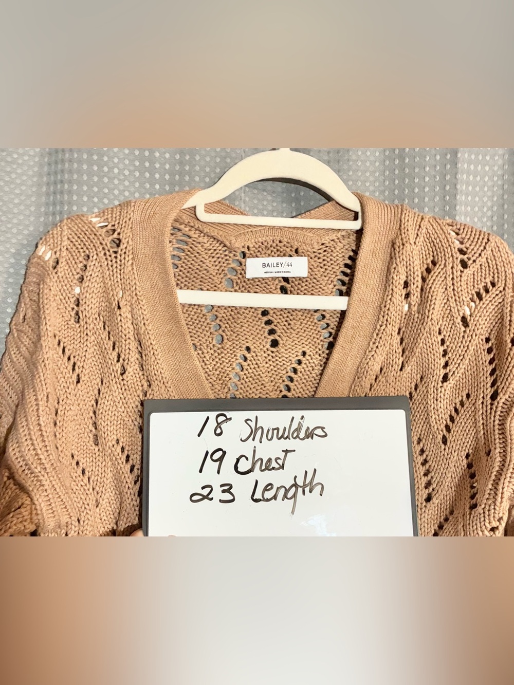 Bailey 44 V-Neck Open Knit Sweater Sz M Beige Brown Cotton Silk Blend Basic - Picture 2 of 11